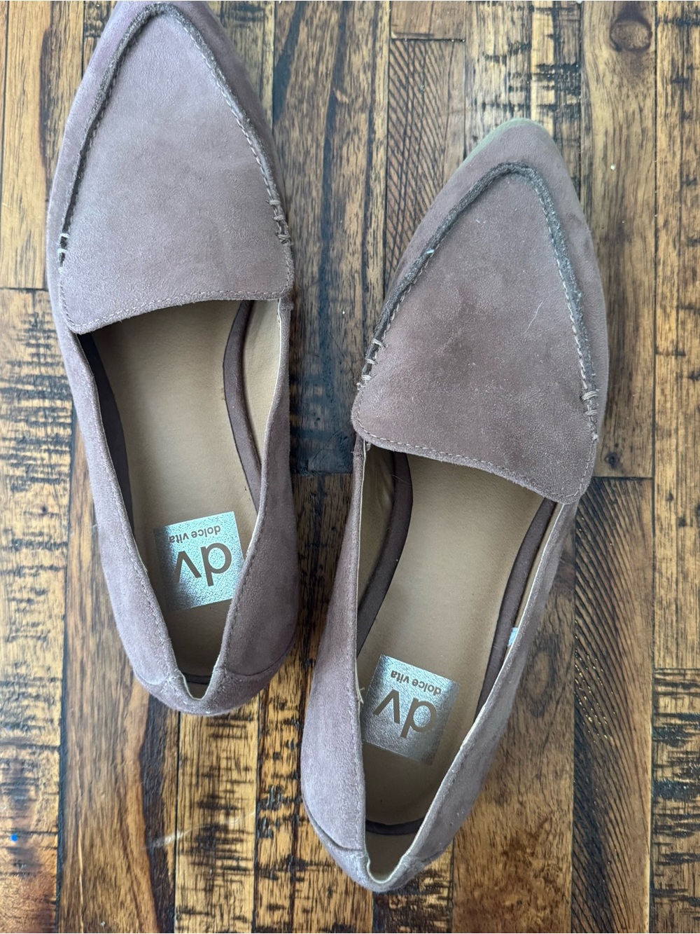 DV by Dolce Vita Taupe Suede Pointed-Toe Loafers